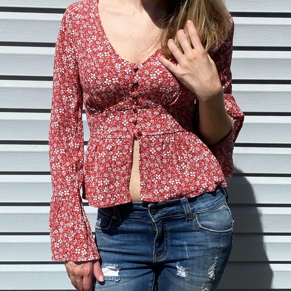 Blue Rain Tops - Blue Rain bell sleeve floral top